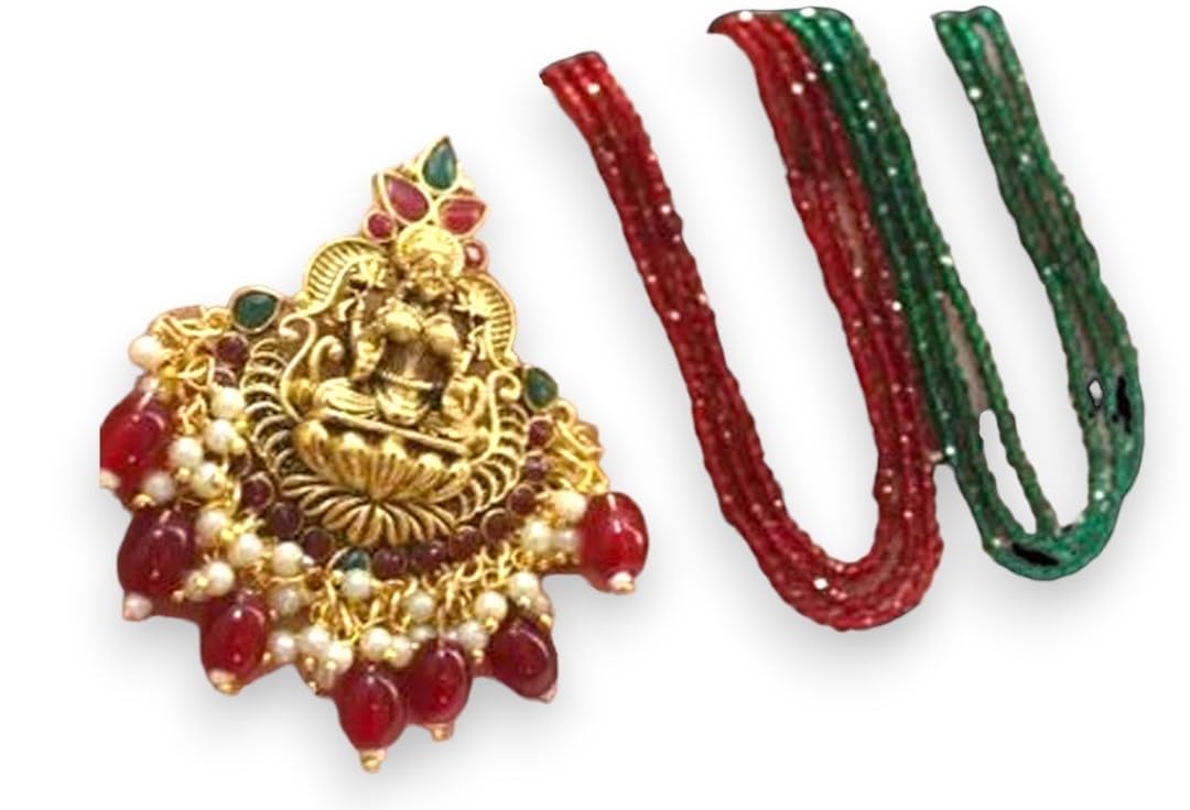 NANDANA COLLECTIONS Glittering short Temple Jewellery 3D Lakshmi Maroon Pendant Chian GoodQuality Hydro Beads 3 strands Chain Adjustable size festival wear COMBO OFfer (B0DBV5QXS6) Amazon Price History, Amazon Price Tracker