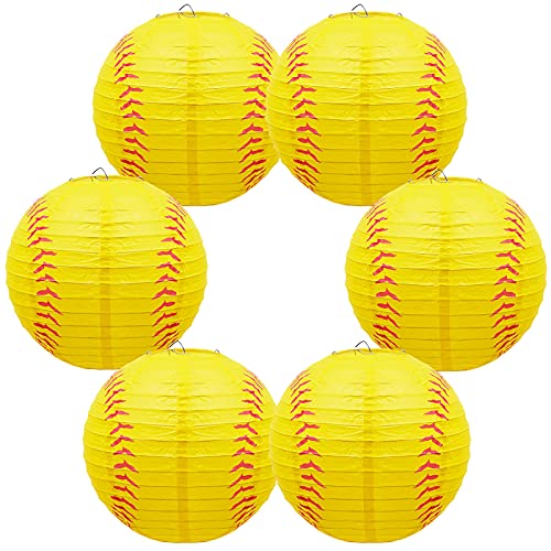 Softball Paper Lantern 8 Inches Softball Hanging Lantern Decoration for Sports Themed Party Festival Celebration(6 Pieces)