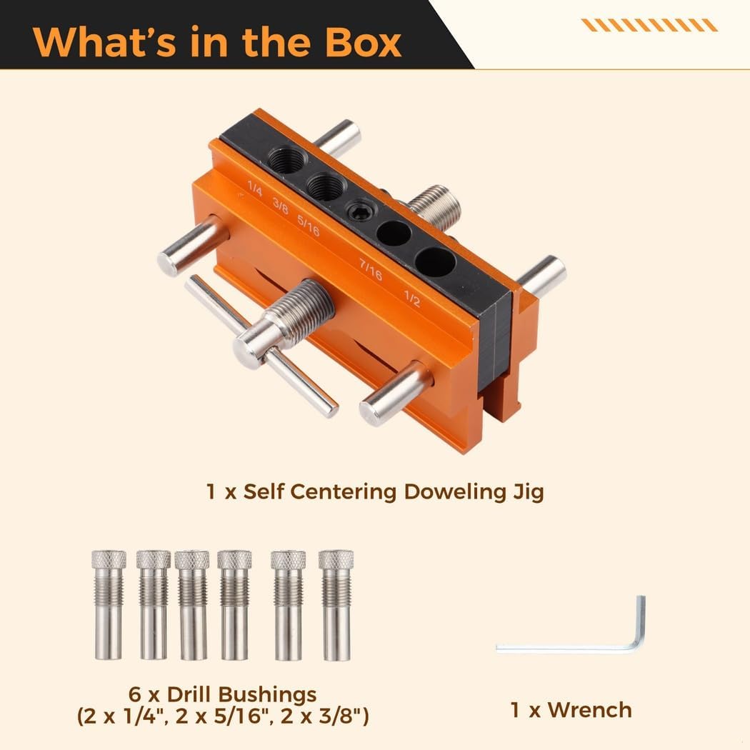 Drilling Woodworking Locator Joint Tool, Adjustable Width Punching Locator, Doweling Jig Kit with 6 Bushings, Self Centering Drilling Guide, Straight Holes