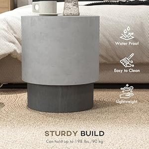 Homcom concrete finish end table round side table with 4 adjustable feet lightweight for indoor outdoor gray  urban country home decor