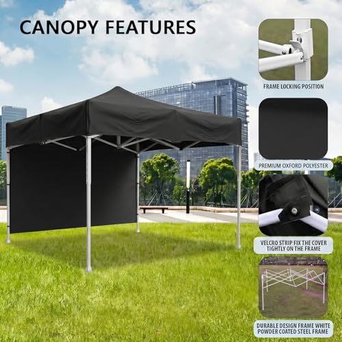 Image of OUTO Heavy Duty Gazebo Tent 6.5 ft | 17.5 Kg Strong Frame | UV Protection Foldable Pop-Up Canopy Tent with 3 Side Open | Outdoor Folding Tent for Garden, Terrace, Events & Promotional Use (Black)