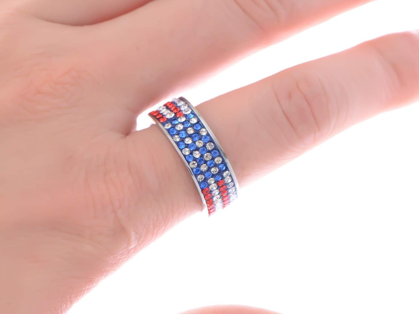 Alilang Women USA American Flag Patriotic Sparkly Rihnestones Ring
