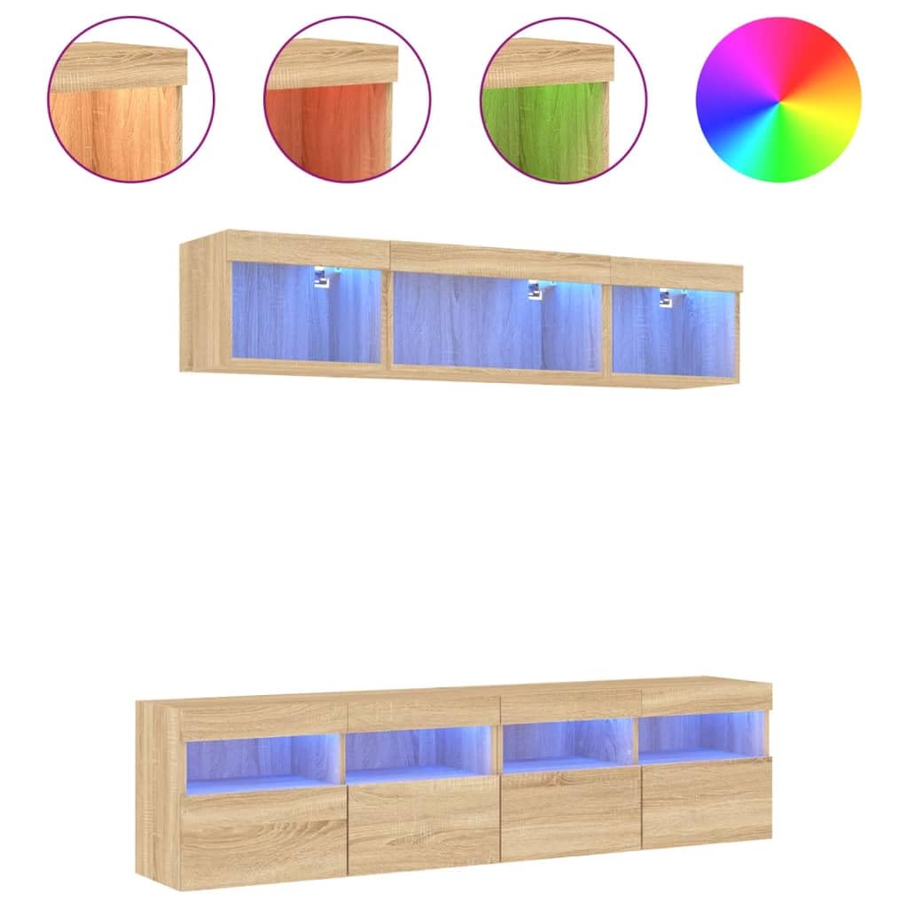 ścienne meble telewizyjne z oświetleniem LED RGB dąb sonoma brąz 48.9 cm