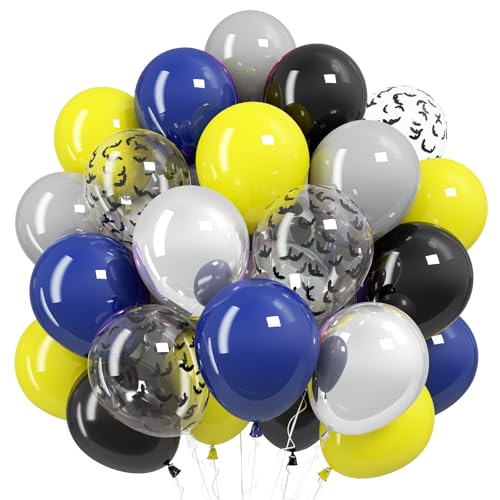 Black and Yellow Balloons Bat Theme Balloons Birthday Decorations Navy Blue Yellow Black Silver Balloon City Style Balloon Party Decorations for Men Boys Birthday Party Supplies Decor
