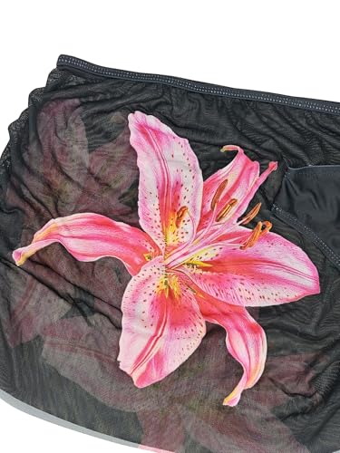 Image of Girl's 3 Piece Sets Floral Print Bikini Swimsuit High Waisted Bathing Suits with Beach Skirt Coverups