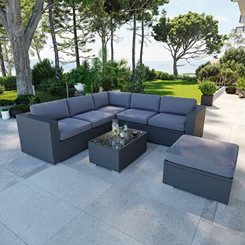 Avril Paris Salon de Jardin en résine tressée Fonctionnel avec coffres de Rangement intégrés - Noir Gris - FARENZA.