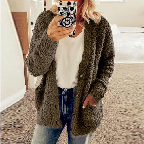 Winter Coat for Women 2024 Soft Fleece Jacket Fuzzy Sherpa Cardigan Open Front Fleece Button Down Warm Casual Sweater3