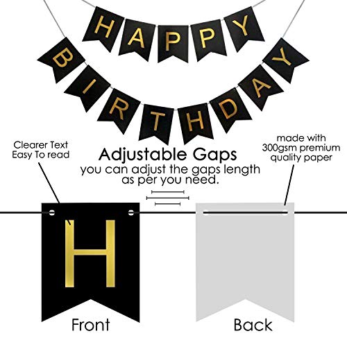 Image of Party Propz Black and Gold Happy Birthday Banner Decoration,Happy Birthday Banner for Boys, Bunting Banner (Cardstock)