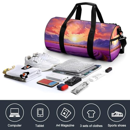 Lavender Field Purple Flower Sunset Travel Duffel Bag Gym Bags Sports Tote Shoulder Weekender Handbag for Men Women3