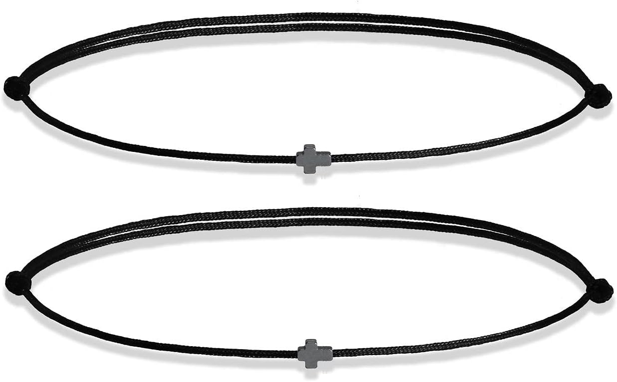 Ramadan Offer Gift: 2 Black String Cross Bracelet - Minimalist Design Jewelry for Protection, Blessings, Good Luck, Faith, Healing & Divine Support. Couple/Family/Friends Bracelet. Perfect Gift.