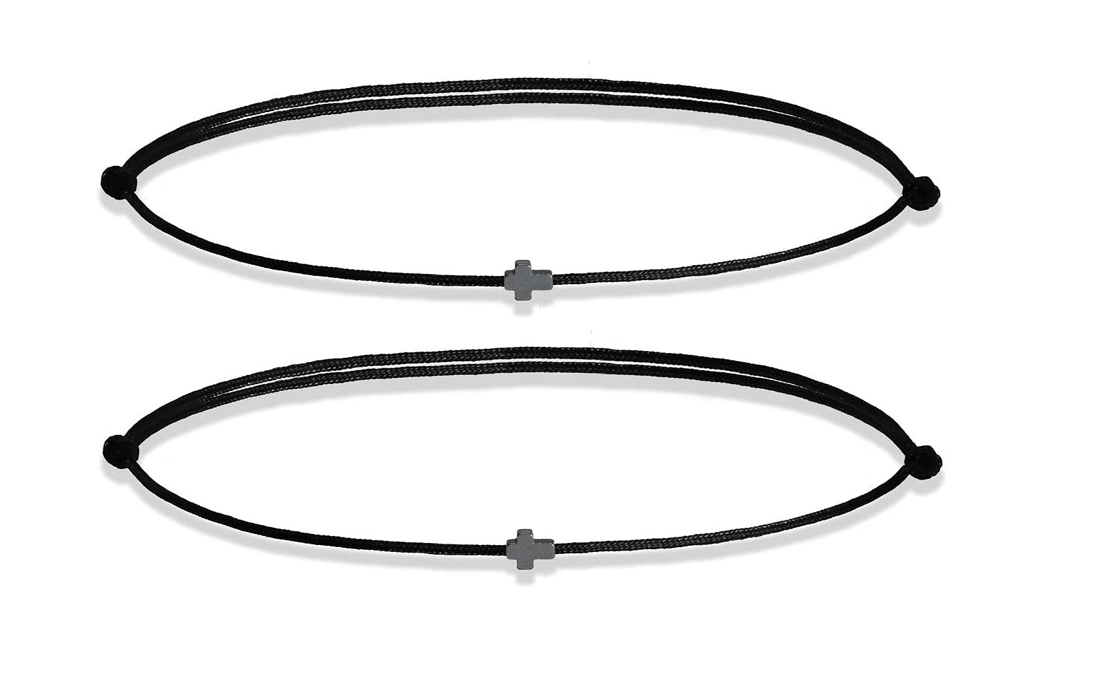 Ramadan Offer Gift: 2 Black String Cross Bracelet - Minimalist Design Jewelry for Protection, Blessings, Good Luck, Faith, Healing & Divine Support. Couple/Family/Friends Bracelet. Perfect Gift.