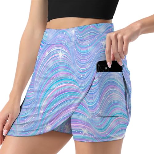 Jupe de tennis femme rayures bleues et violettes avec skort de golf sport