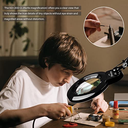 Bemelux Bifocals Magnifying Desk Lamp With Clamp, 5 Diopter With 20 Diopter, 6 Inch Detachable Lens And 120Pcs Leds, 3 Color Modes 1200 Lumens Swivel Arm Magnifying Lamp With Light For Crafts #TOP4