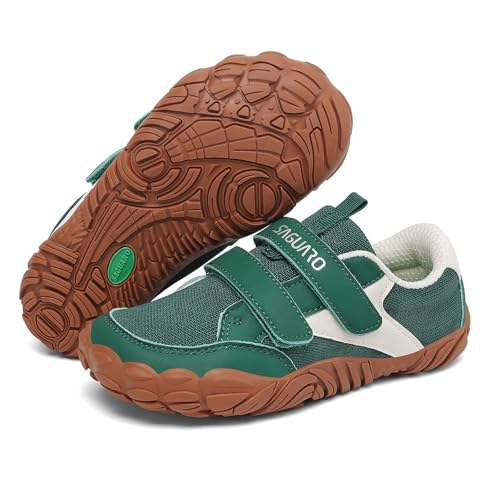 SAGUARO Barfußschuhe Kinder Barfussschuhe Jungen Mädchen Barfuß Sneaker Leicht rutschfest Barefoot Atmungsaktiv Traillaufschuhe Bequeme Zehenschuhe Grün 28 EU
