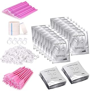 404 Pcs Eyelash Extension Kit - Eye Pads for Eyelash Extensions, Eyelash Brush, Glue Rings, Micro Brushes Disposable Applicator, Lash Tape (5 kinds, 404 pcs Lash Extension Kit)