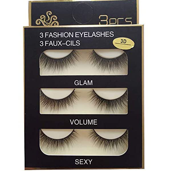 Cílios postiços de fibra sintética estilo faux mink, pretos, artesanais, reutilizáveis, pacote com 3 pares