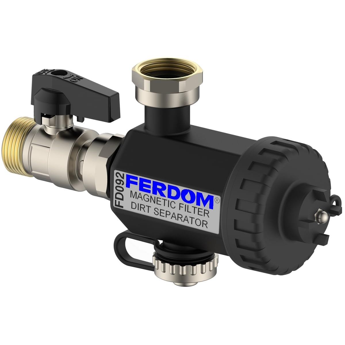FERDOM FD092 SMART 3/4" Filtro Magnetico Per Sistemi Di Riscaldamento e Solari. Magnete al Neodimio 9000 Gs. Con Separatore di Sporcizia Non Magnetiche, Maglia 500 Mic. Per Caldaie Murali Max.24 kW