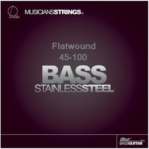 96658 4-String Stainless Flat Wound 45-100 Long Scale Bass Guitar Strings, Set of 4 Pieces