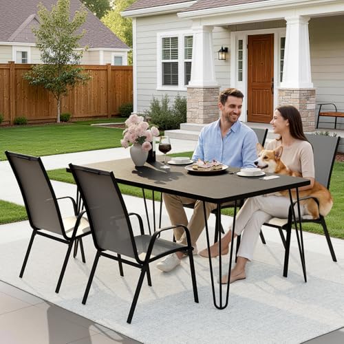 Image of JEAREY Patio Dining Chairs Set of 4, Outdoor Stackable Dining Furniture Set, All Weather Dining Set for Lawn, Garden, Backyard, Poolside, Deep Gray