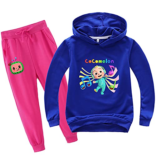 BQT New Cocomeon Girls Children Print Cartoon Characters Outfits Hoodies Sweatshirts T-Shirt Casual Pants Clothes 100cm 170cm,Blue,100cm