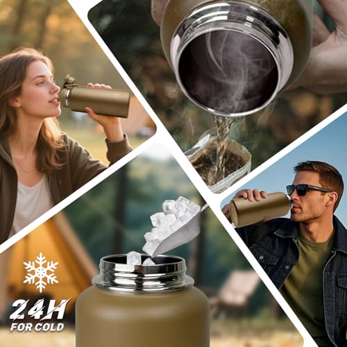 Image of 32 oz Insulated Water Bottle - Tactical Stainless Steel Water Bottles with Sleeve, Wide Mouth Gym Water Bottles for Men Sports Workout Hiking with Pouch Desert Camo