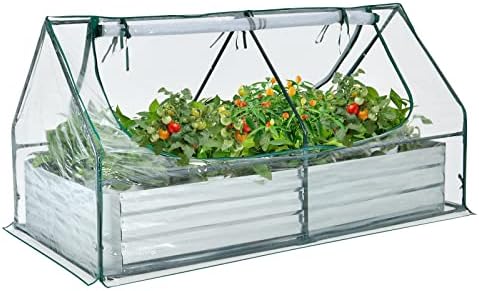 COSTWAY Cama de Jardín Elevada Galvanizada con Invernadero, Huert...