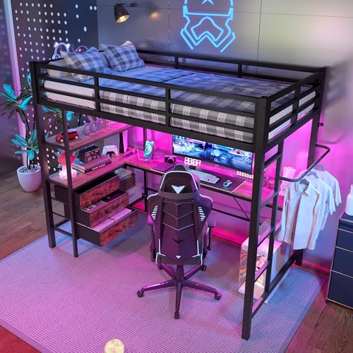 Zubaliya Lit Mezzanine 1 Place 90x200cm avec éclairage...