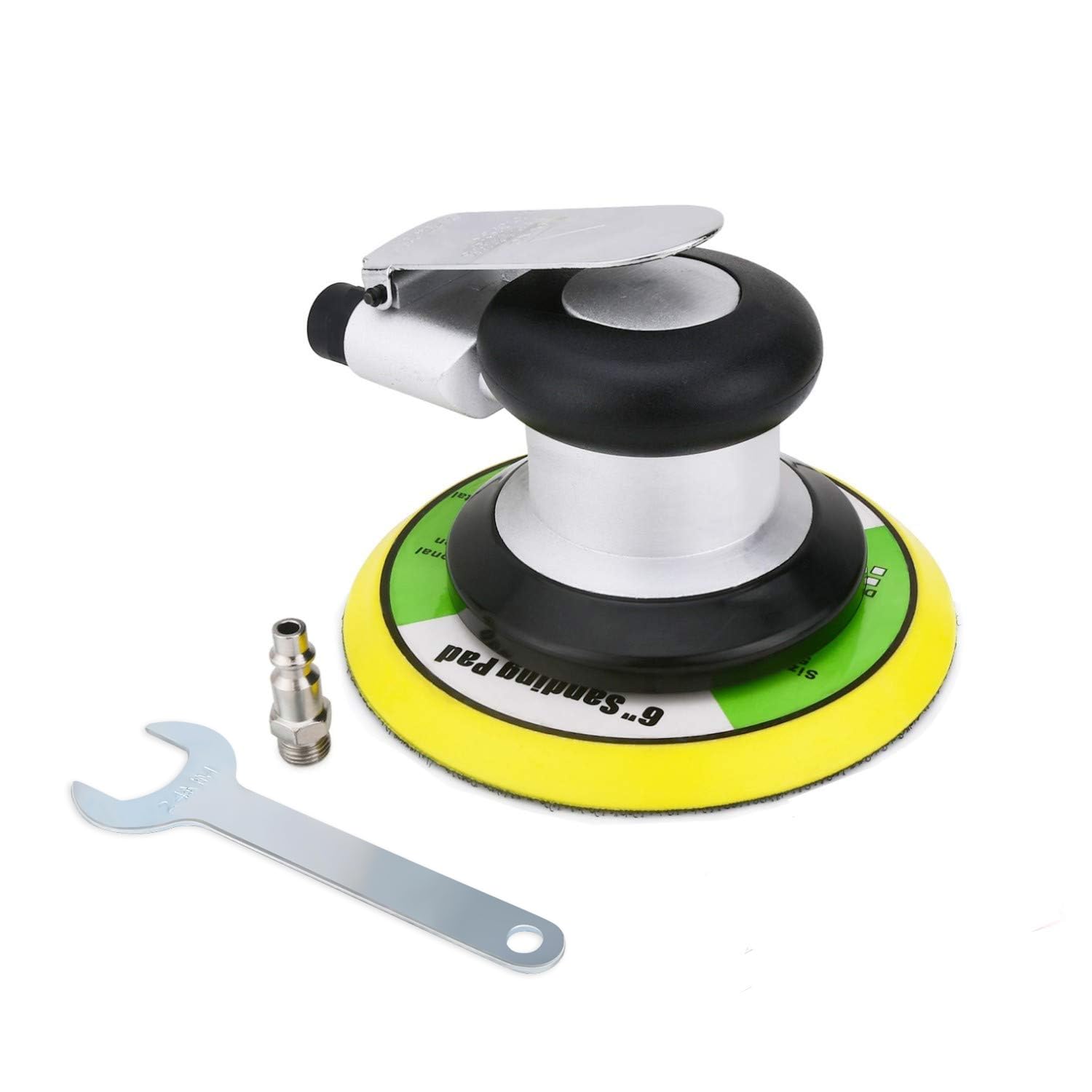 Levigatrice orbitale pneumatica da 15,2 cm, levigatrice ad aria con gancio e anello per la lavorazione del legno, lavori Autobody (argento)