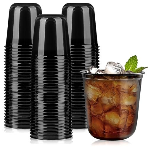 Jycnolm 50 Pcs Black Plastic Cups 12 Oz Disposable Stemless Wine Glasses Cocktail Black Party Cups for Meeting Birthday Party Holiday Gatherings