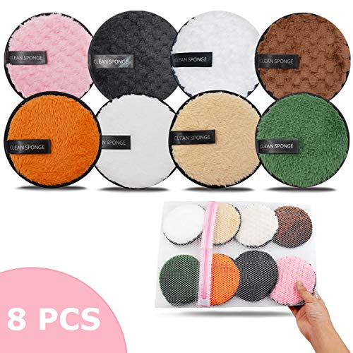 8 Pcs Coton Demaquillant Lavable,Éponge Démaquillage Réutilisable, Tampons Démaquillants Biologique,Nettoyage du visage Tampons En Coton, Makeup Pads Démaquillant Microfibre Avec Sac à Linge