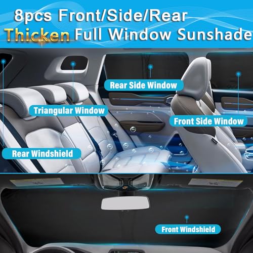 Image of KMF 8pcs Full Thicken Sun Shades for 2025 2026 Tesla Model Y Juniper Accessories, Tesla Y Privacy Car Window Covers for Windshield Side Rear, UV Block and Blackout for Camping Outdoor