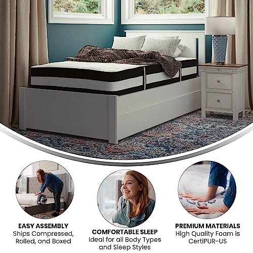 Image of Flash Furniture Capri Comfortable Sleep 12 inch Hybrid Pocket Spring and Foam Mattress in a Box, Foam Pocket Spring Hybrid Mattress for Pressure Relief, Twin