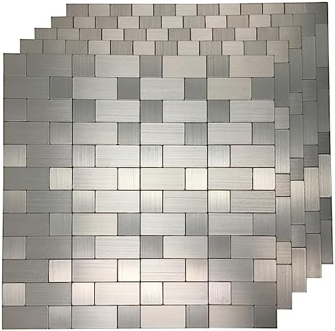Art3d 10-Pack Self-Adhesive Metal Backsplash Peel and Stick Tile for Kitchen, 12" x 12" Silver Aluminium Surface