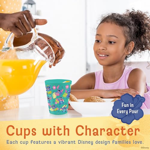 Image of Disney Stitch Plastic Drinking Glasses, Dishwasher Safe, 4-Pack | 16 oz, unbreakable, reusable, BPA-free, stackable to save space, great for water, juice, and family meals