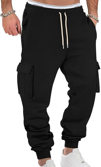 Mens Fleece Sweatpants with Pockets Heavyweight Winter Casual Joggers with Drawstring Elastic Waistband