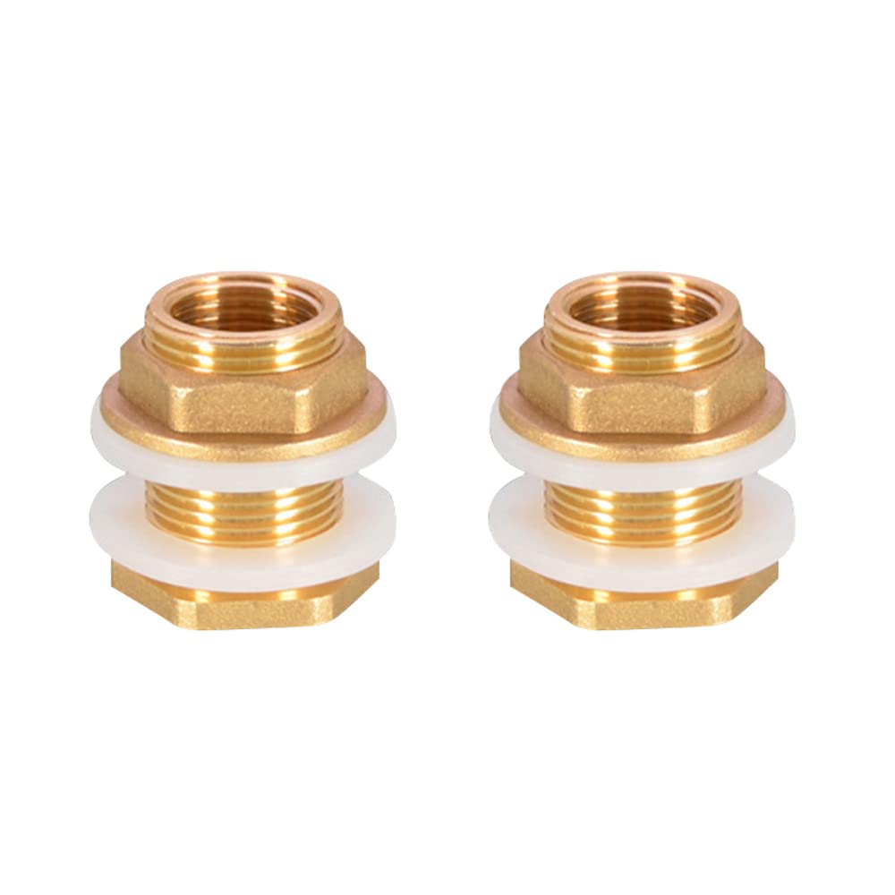 SagaSave Brass Water Tank Connector, 2Pcs Water Tank Joint Water Butt Brass Connector with Rubber Seals (Male G3/4" to Female G1/2")