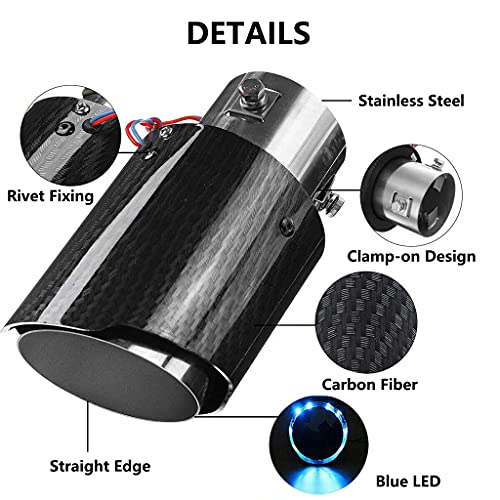 Top10 Racing Blue Flame Led Exhaust Muffler Tip Carbon Fiber Racing Automobile Car Tail Pipe Light 2.5 Inch Inlet 4 Inch Outlet - Straight Style #TOP1