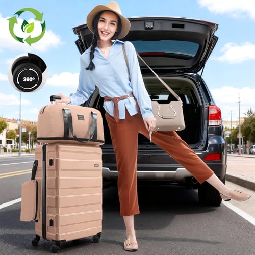 Image of Hoteel Luggage Sets 3 Piece, 4-Year Warranty, Carry-On Luggage with Dual-Spinner Wheels, ABS Hard Shell Suitcase with TSA Locks, 20 Inch Lightweight Luggages for Travel, Light PinK(20IN /DB /TB)