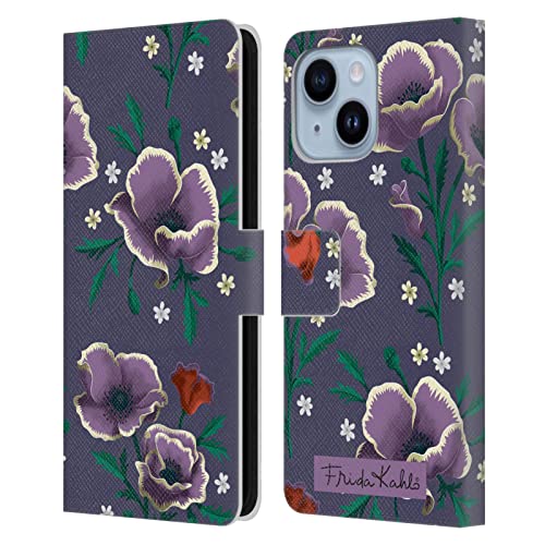 Étui portefeuille iPhone 14 Plus Frida Kahlo anti-rayure Purple Fleurs