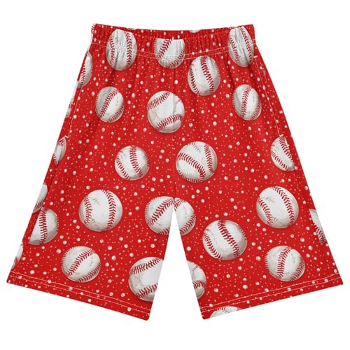 ALAZA Funny Baseball White Red Dot Pajama Shorts Sleep Shorts Pant Lounge Pajama Bottoms Elastic Waist with Pockets - Main Image