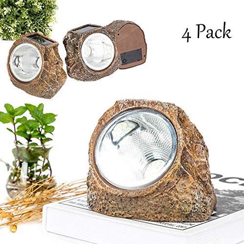 YJFWAL Solar Rock Lights, 10 LED Waterproof Outdoor Solar Garden Stone Rock Lights
