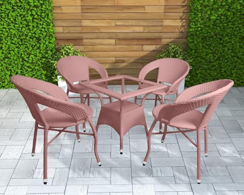 Image of Amazon Brand - Solimo Rattan Wicker 4 Seater Patio Seating Set | 4 Chair and 1 Square Glass Topped Table Set | Coffee Table Furniture for Balcony, Garden, Terrace, Indoor, Outdoor Use (Light Brown)