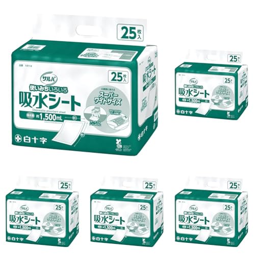 サルバ 白十字 吸水シート スーパーワイド ホワイト (60×90cm) 25枚入 (× 5)の商品画像（Amazon）