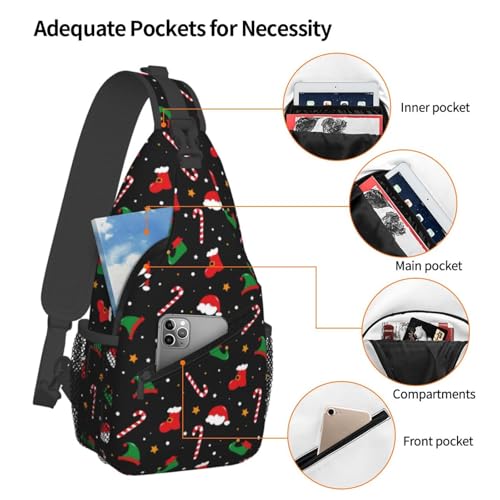 Merry Christmas Sling Bag,Christmas Tree Snowflake Crossbody Backpack Shoulder Bag Chest Bag for Men Women4