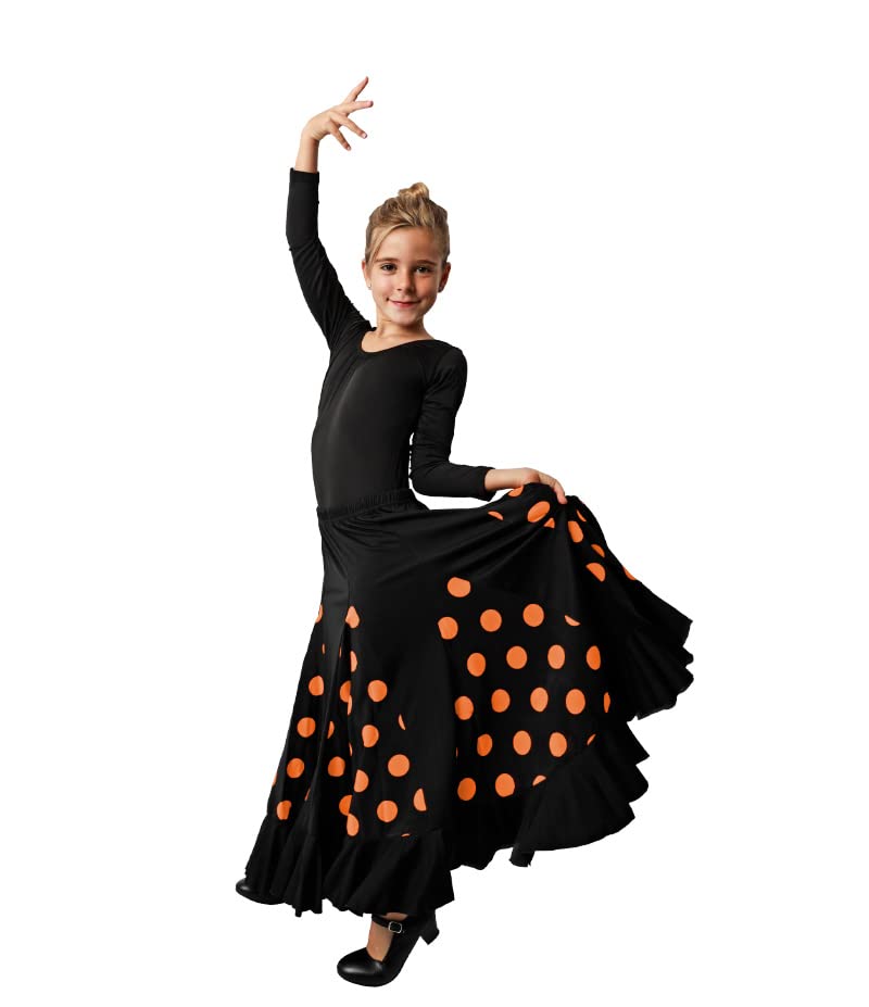 Dysmad Costumizate! Falda de Flamenco para niñas. Flada con un Volante y Lunares con Colores a Elegir. (12, Naranja)