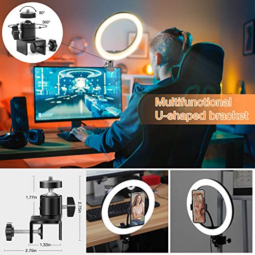 10" Ring Light Mactrem Led Light Ring With Tripod, Clamp & Phone Holder For Youtube Video, Makeup, Selfie, Photography, Live Streaming, Tiktok, 3 Light Modes & 10 Brightness Level #TOP2
