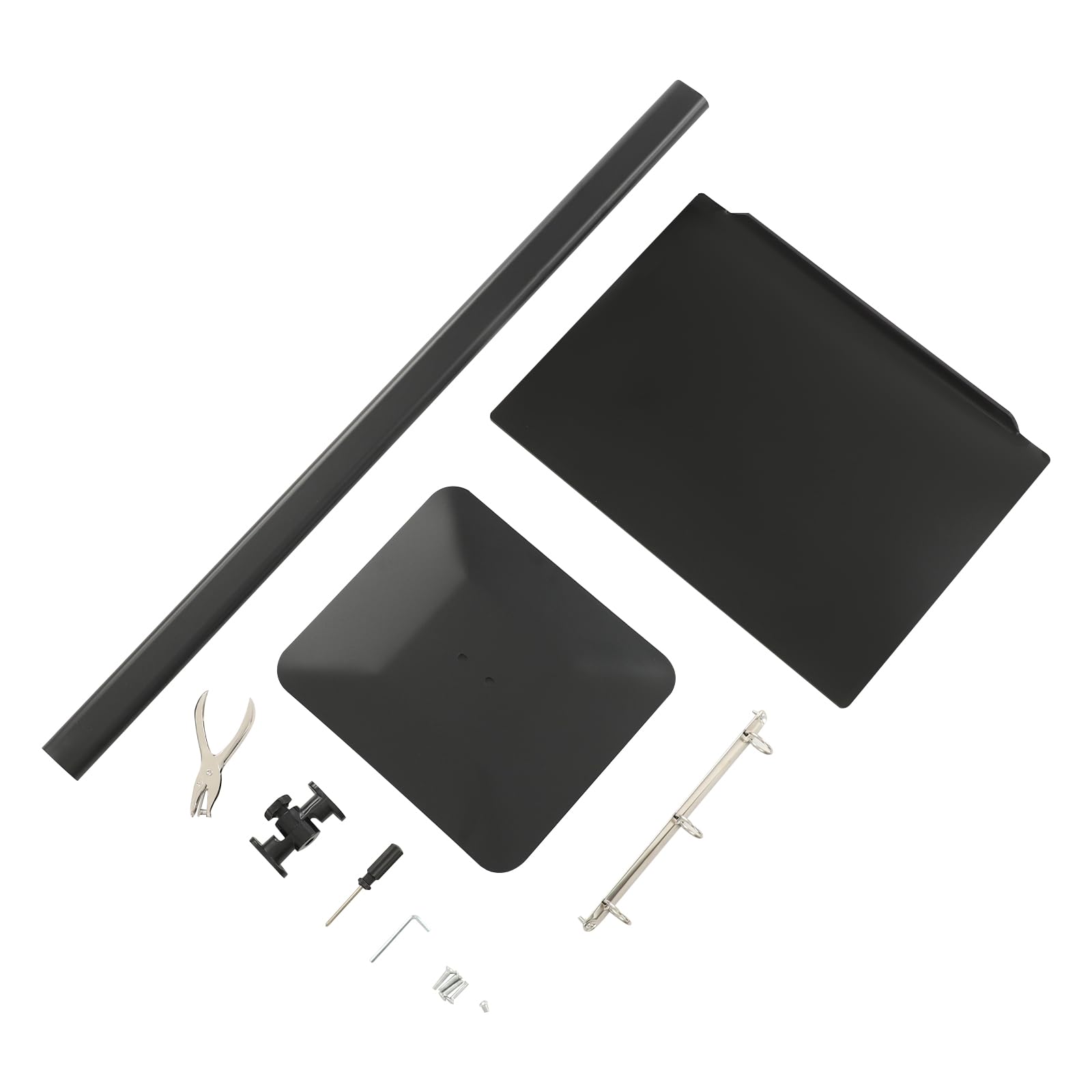 Soporte para menús, 32 x 28 cm, de metal negro, con anillas de 3 cm y ángulo de inclinación ajustable, altura de 115 cm, soporte de información