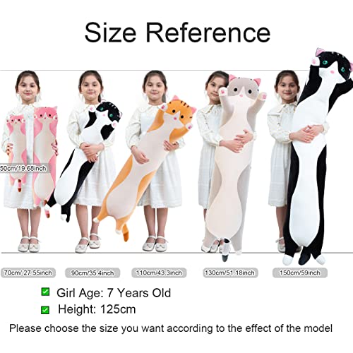 Giant Cat Pillow Plush Cartoon Kitty Sleeping Hugging Pillow, Cuddly Soft Long Kitten Body Pillow Doll Cat Cushion Toy For Kids Girlfriend (Gray, 130Cm/51.18Inch) #TOP3