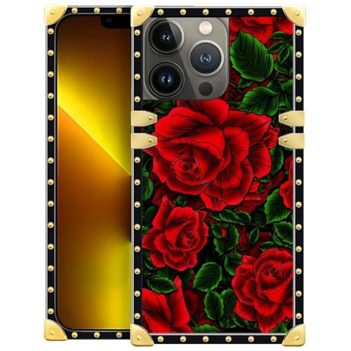 Cadeau femme coque iPhone 13 Pro Max fleur avec décoration dorée