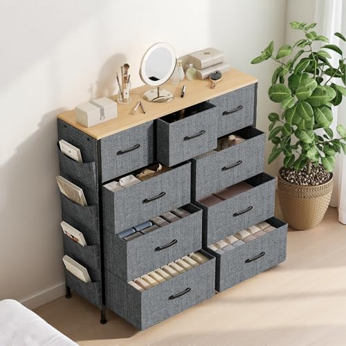 Armario de cajón PerGar gris con 9 cajones de tela, mueble de almacenamiento para dormitorio 6